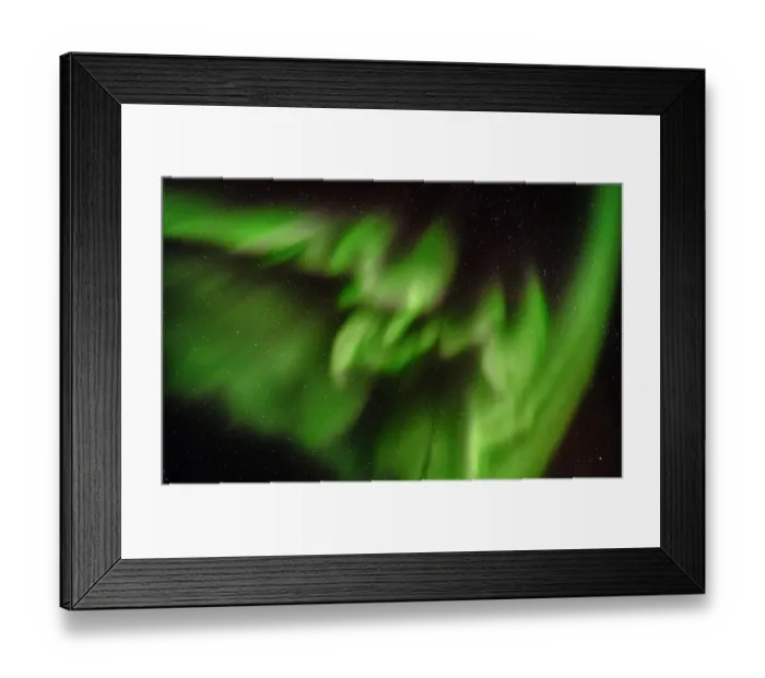 Framed Print : Northern lights over Angmagssalik Fjord near settlement Kuummiit. Ammassalik area in East Greenland, Danish Territory
