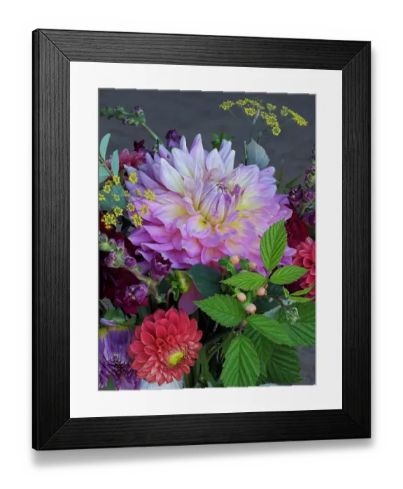 Framed Print : Usa, Washington State, Duvall. Purple Garden dahlia in bouquet of cut flowers