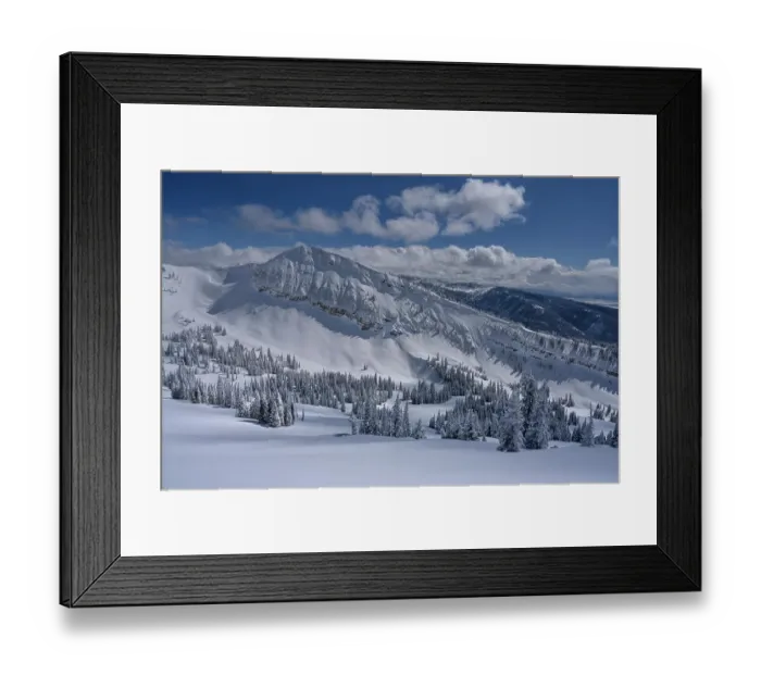 Framed Print : USA, Wyoming. Landscape of Peaked Mountain and Grand Targhee Resort with new snow