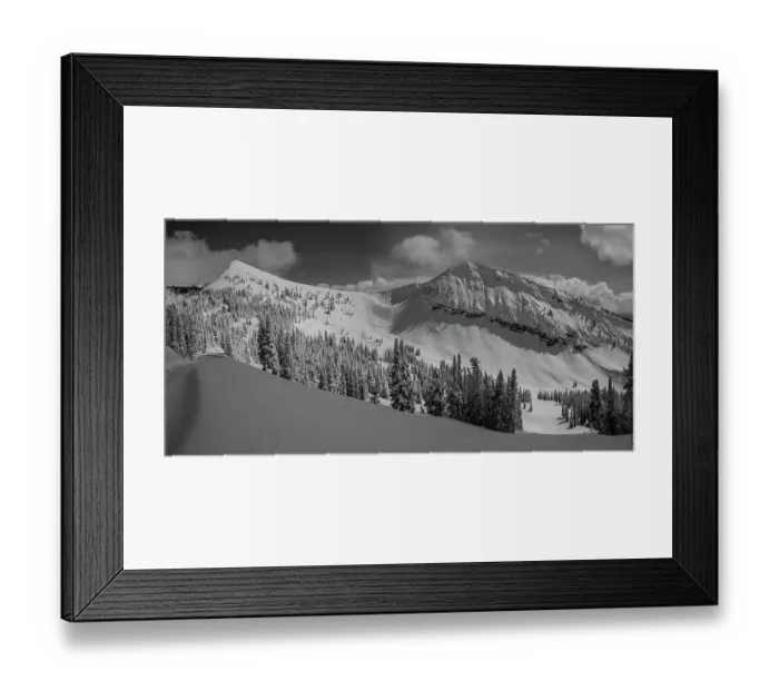 Framed Print : USA, Wyoming. Panoramic of Peaked Mountain and Mary's Nipple, Grand Targhee Resort with new snow Framed Print : USA, Wyoming. Panoramic of Peaked Mountain and Mary's Nipple, Grand Targhee Resort with new snow