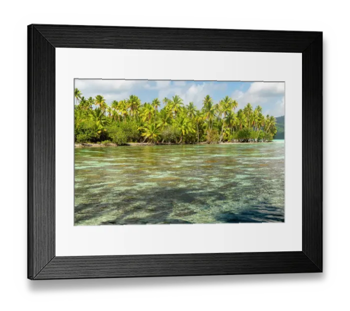 Framed Print : French Polynesia, Taha'a. Ocean corals and tropical forest Framed Print : French Polynesia, Taha'a. Ocean corals and tropical forest