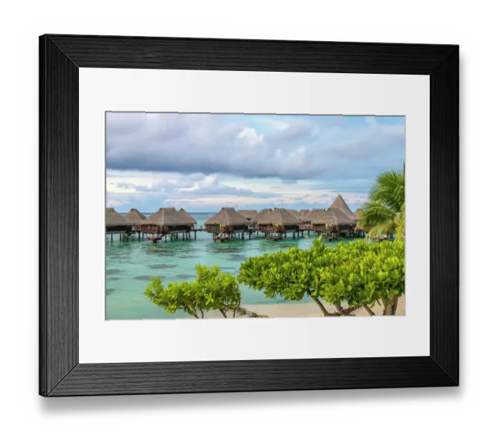Framed Print : French Polynesia, Moorea. Overwater bungalows Framed Print : French Polynesia, Moorea. Overwater bungalows