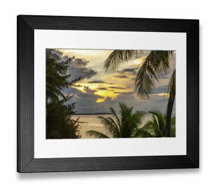 Framed Print : French Polynesia, Moorea. Sunset on island and ocean Framed Print : French Polynesia, Moorea. Sunset on island and ocean