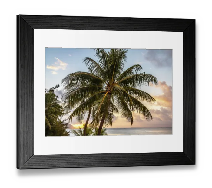 Framed Print : French Polynesia, Moorea. Sunset on island and ocean