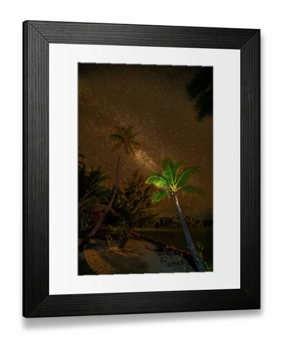 Framed Print : French Polynesia, Taha'a. Palm trees and night sky with Milky Way Framed Print : French Polynesia, Taha'a. Palm trees and night sky with Milky Way