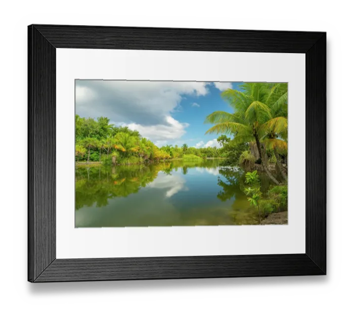 Framed Print : French Polynesia, Taha'a. Tropical jungle reflects in lagoon Framed Print : French Polynesia, Taha'a. Tropical jungle reflects in lagoon