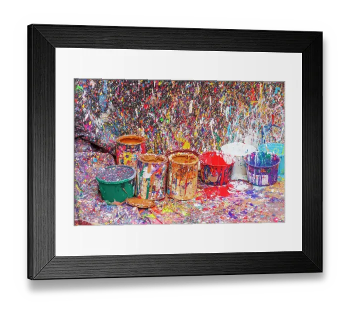 Framed Print : Argentina, Buenos Aires. Colorful paint splatters and buckets Framed Print : Argentina, Buenos Aires. Colorful paint splatters and buckets