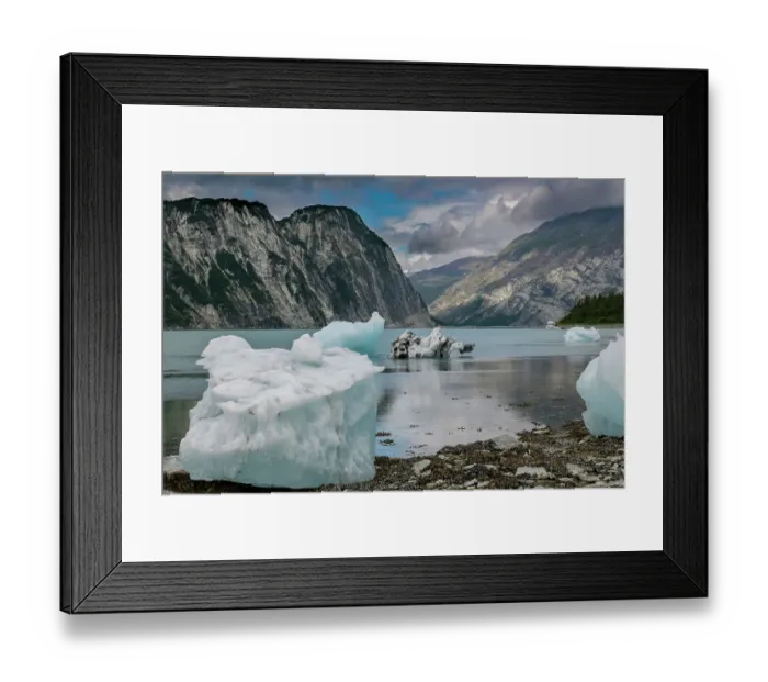 Framed Print : Beached icebergs from nearby McBride Glacier sit on a Muir Inlet beach Framed Print : Beached icebergs from nearby McBride Glacier sit on a Muir Inlet beach