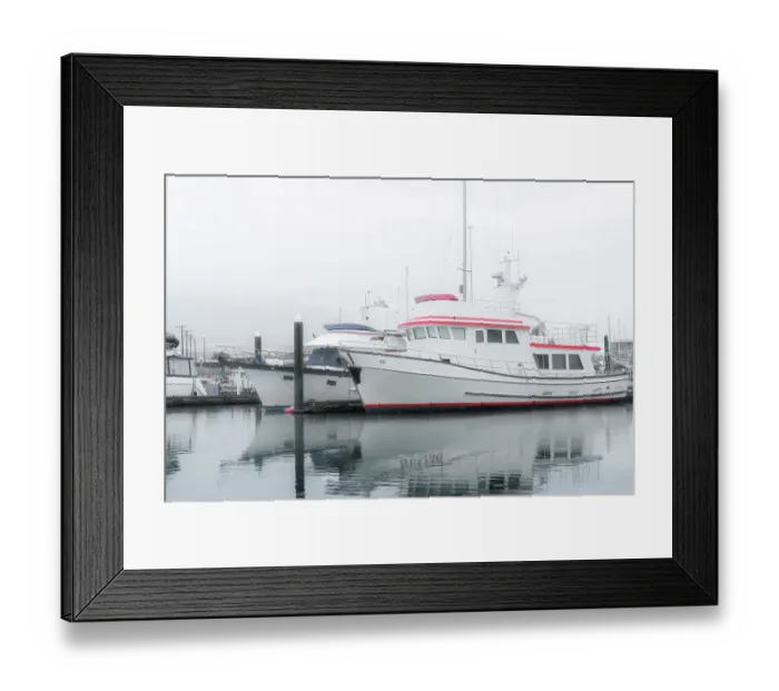 Framed Print : Alaska, Valdez. Two fishing boat in a foggy marina