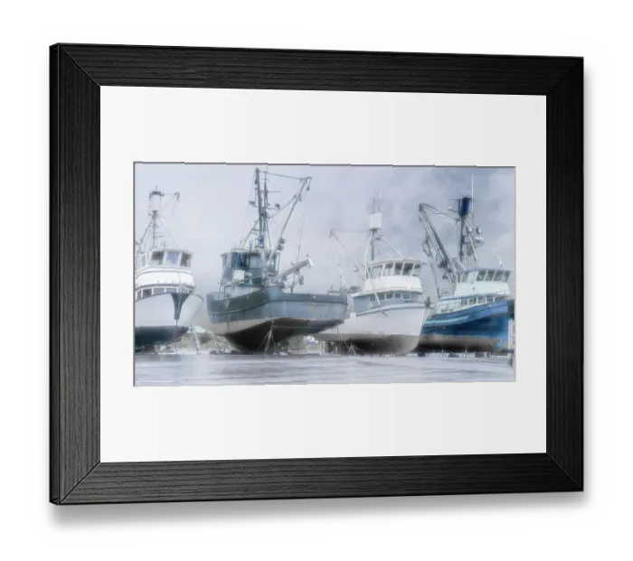 Framed Print : Alaska, Valdez. Fishing boats on dry dock. Artistic rendering