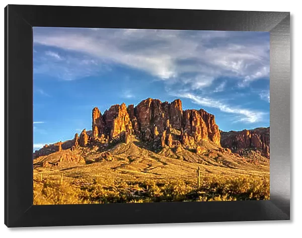 USA, Arizona, Superstition Mountains. Panoramic of mountains and desert