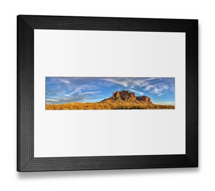Framed Print : USA, Arizona, Superstition Mountains. Panoramic of mountains and desert
