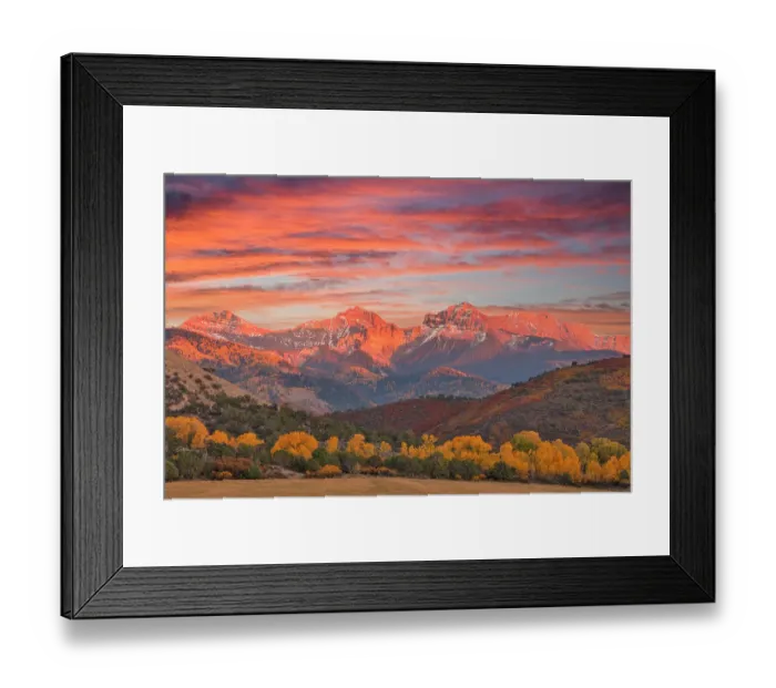Framed Print : USA, Colorado, Ridgway. Sunset and Dallas Mountain Range autumn Framed Print : USA, Colorado, Ridgway. Sunset and Dallas Mountain Range autumn