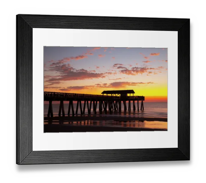 Framed Print : USA, Georgia. Silhouette of a pier in the sunrise, near Savannah Framed Print : USA, Georgia. Silhouette of a pier in the sunrise, near Savannah