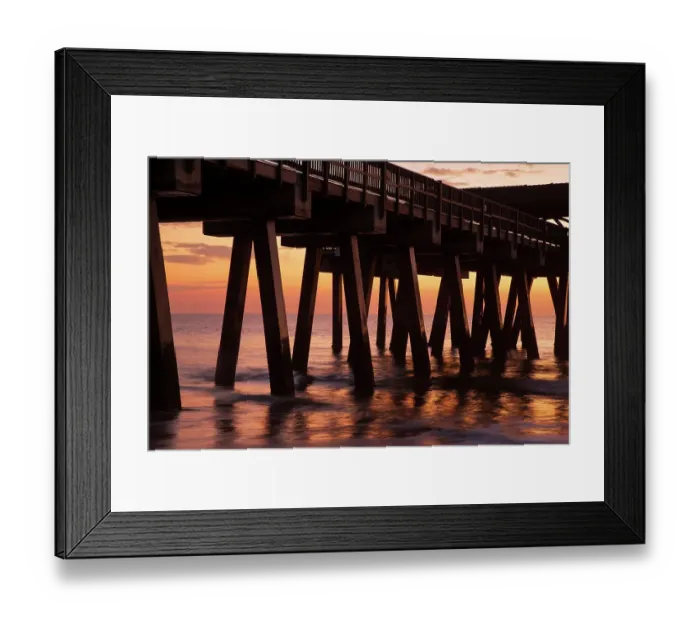 Framed Print : USA, Georgia. Silhouette of a pier in the sunrise, near Savannah Framed Print : USA, Georgia. Silhouette of a pier in the sunrise, near Savannah