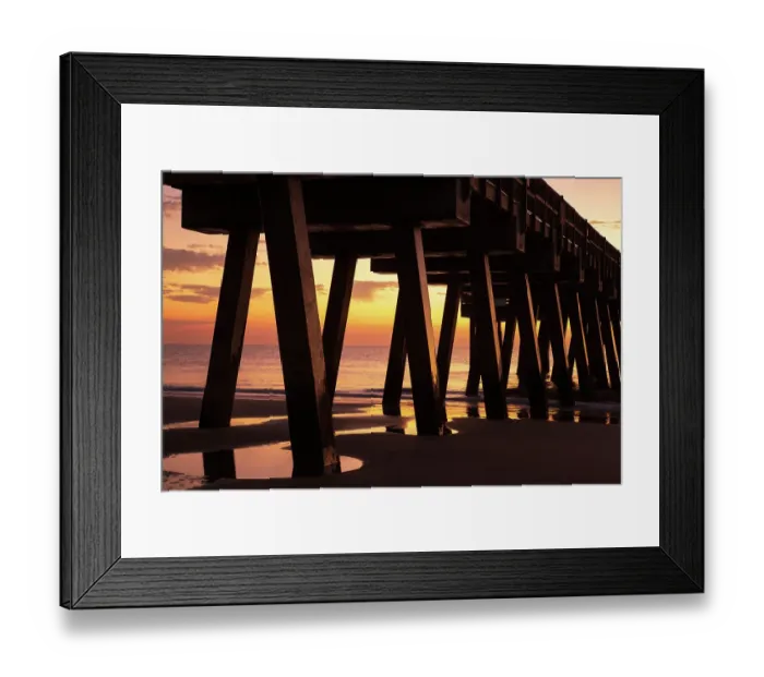 Framed Print : USA, Georgia, Tybee Island. Pier silhouetted in the sunrise