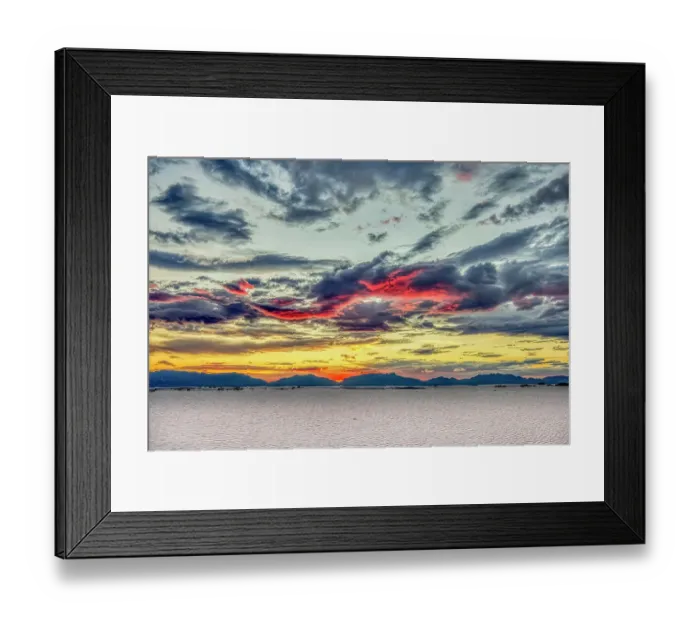 Framed Print : USA, New Mexico, White Sands National Park. Sunset over desert and San Andres Mountains