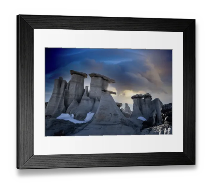 Framed Print : USA, New Mexico. Bisti Badlands eroded rock formations Framed Print : USA, New Mexico. Bisti Badlands eroded rock formations