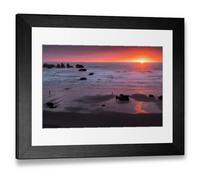 Framed Print : Sunset lights up Bandon Beach in Oregon