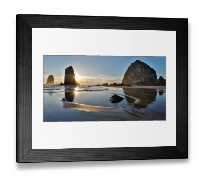 Framed Print : USA, Oregon. Cannon Beach with Haystack near sunset and low tide Framed Print : USA, Oregon. Cannon Beach with Haystack near sunset and low tide