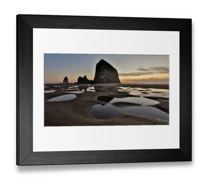 Framed Print : USA, Oregon. Cannon Beach with Haystack near sunset and low tide Framed Print : USA, Oregon. Cannon Beach with Haystack near sunset and low tide