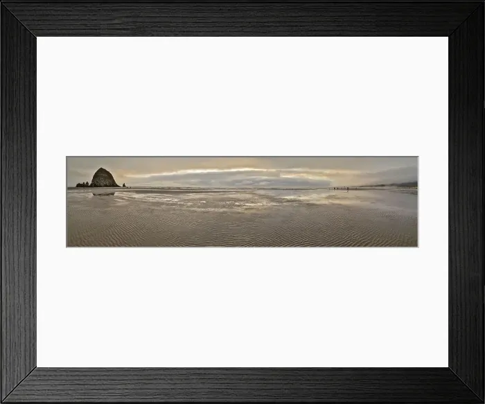 Framed Print : USA, Oregon. Cannon Beach and panorama of Haystack at sunset and low tide