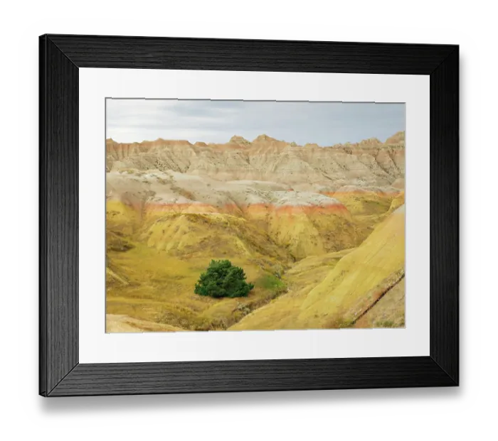Framed Print : South Dakota, Badlands National Park. Badlands rock formations, Yellow Mounds