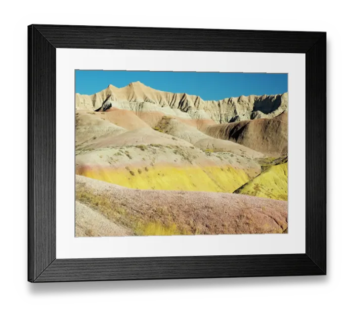 Framed Print : South Dakota, Badlands National Park. Badlands rock formations, Yellow Mounds Framed Print : South Dakota, Badlands National Park. Badlands rock formations, Yellow Mounds