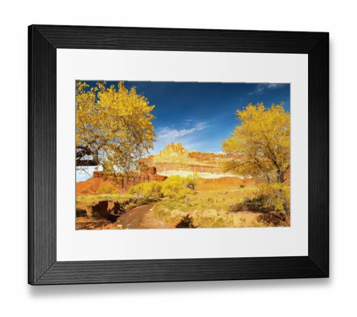 Framed Print : USA, Utah, Capitol Reef National Park. The Castle rock formation and Fremont River Framed Print : USA, Utah, Capitol Reef National Park. The Castle rock formation and Fremont River
