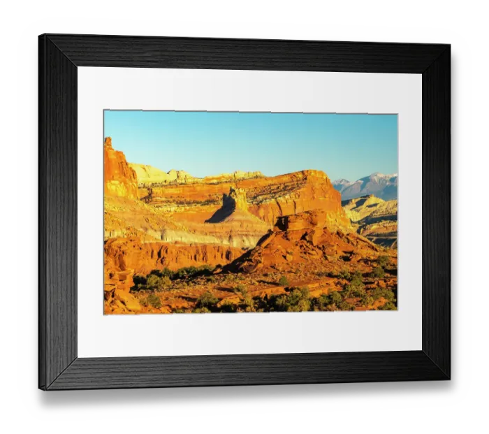 Framed Print : USA, Utah, Capitol Reef National Park. Eroded rock formations and mountain Framed Print : USA, Utah, Capitol Reef National Park. Eroded rock formations and mountain