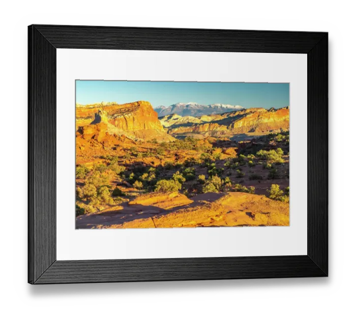 Framed Print : USA, Utah, Capitol Reef National Park. Eroded rock formations and mountains