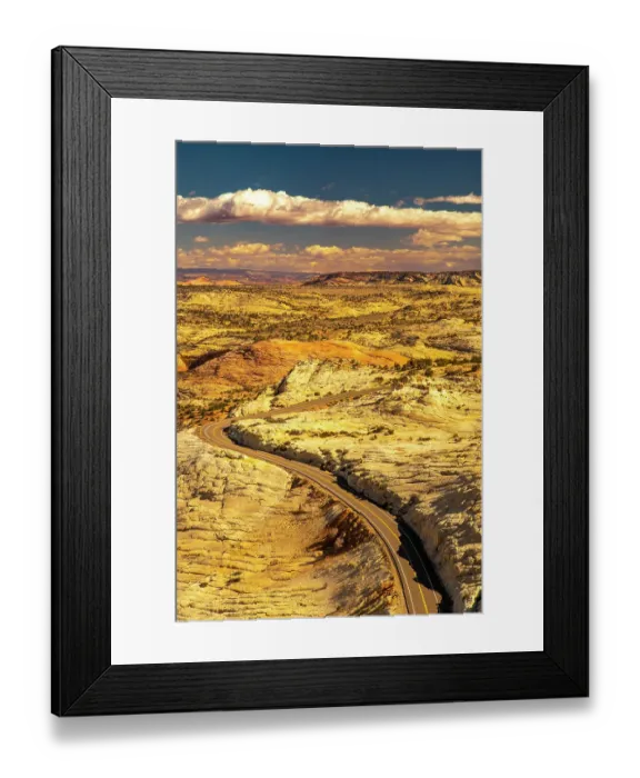 Framed Print : USA, Utah, Grand Staircase Escalante National Monument. Road through rugged landscape Framed Print : USA, Utah, Grand Staircase Escalante National Monument. Road through rugged landscape
