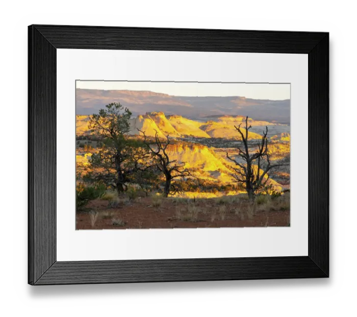 Framed Print : USA, Utah, Grand Staircase Escalante National Monument. Sunrise on eroded cliffs and valley