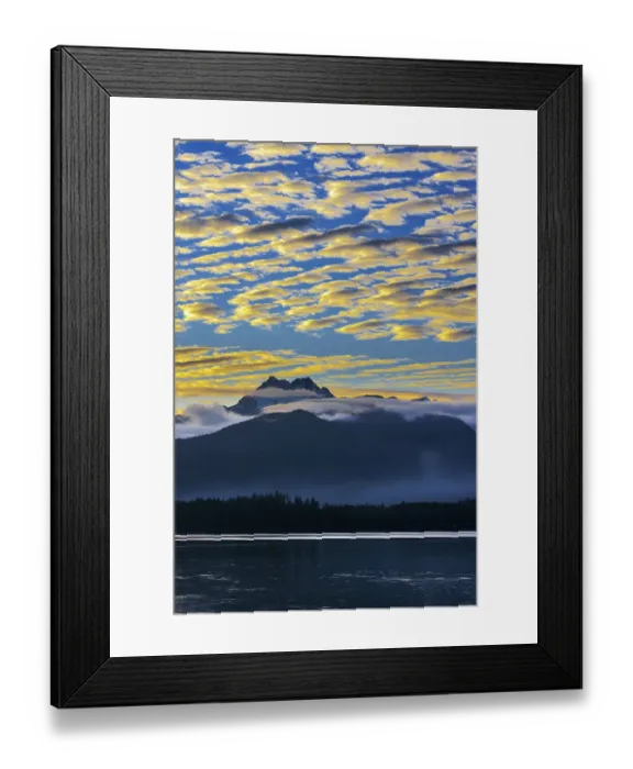 Framed Print : USA, Washington State, Seabeck. Sunset over Olympic Mountains and Hood Canal
