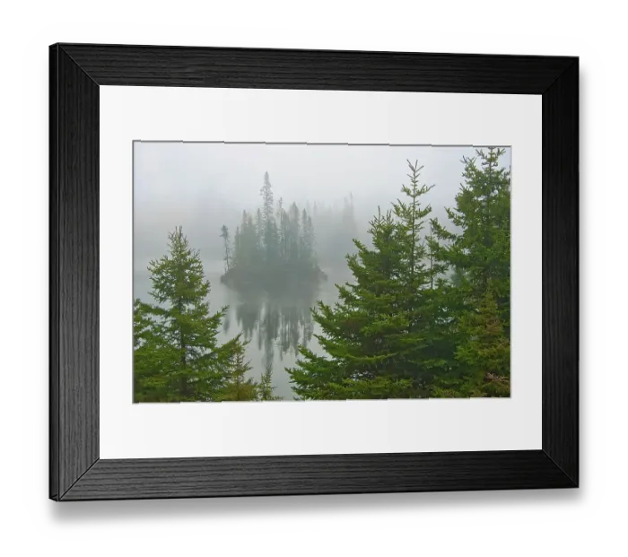 Framed Print : Canada, Ontario, Lake Superior Provincial Park. Fog on island in Fenton Lake Framed Print : Canada, Ontario, Lake Superior Provincial Park. Fog on island in Fenton Lake