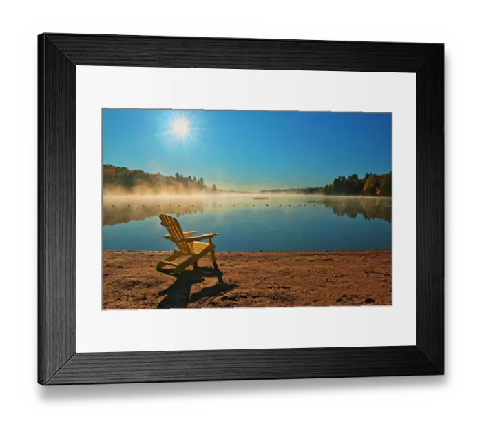 Framed Print : Canada, Ontario, Silent Lake Provincial Park. Muskoka chair and morning fog on Silent Lake Framed Print : Canada, Ontario, Silent Lake Provincial Park. Muskoka chair and morning fog on Silent Lake
