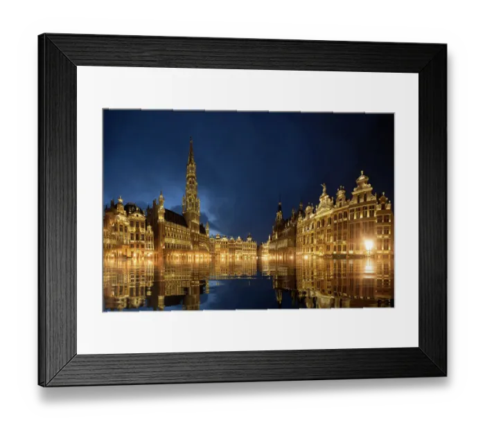 Framed Print : Belgium, Brussels. Grand Place main square lit at twilight Framed Print : Belgium, Brussels. Grand Place main square lit at twilight
