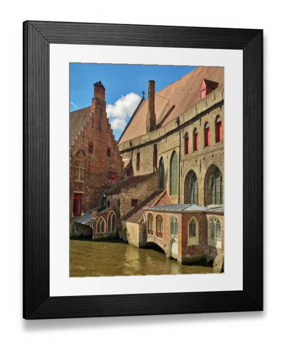 Framed Print : Belgium, Bruges. Old Saint John's Hospital and also Hans Memling Museum, situated along the River Dijver
