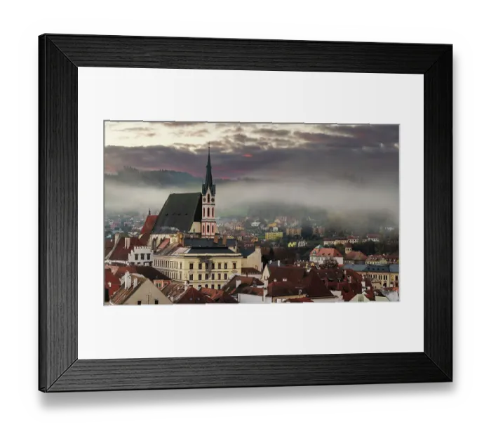 Framed Print : Overview from Cesky Castle to Vlata River and Cesky Krumlov in the Czech Republic