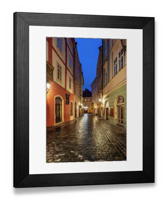 Framed Print : Narrow wet cobblestone streets in Old Town in Prague, Czech Republic Framed Print : Narrow wet cobblestone streets in Old Town in Prague, Czech Republic