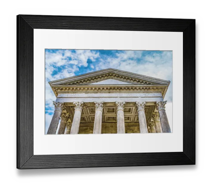 Framed Print : Maison Carree plaza, Nimes, Gard, France. Oldest Roman Temple in Europe created in 7 AD