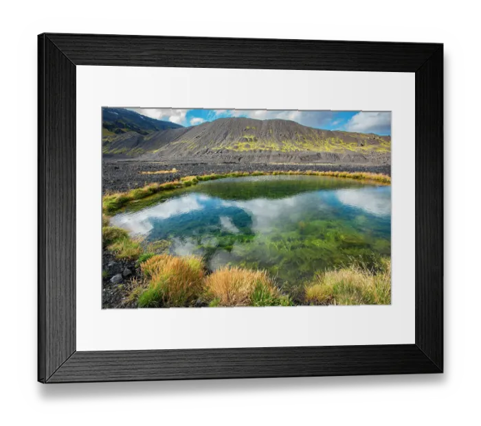Framed Print : Tiny pond created by violent volcanic forces. The eruption of the Eyjafjallajokull volcano in 2010 caused much melting of the icecap that covered the volcano Framed Print : Tiny pond created by violent volcanic forces. The eruption of the Eyjafjallajokull volcano in 2010 caused much melting of the icecap that covered the volcano