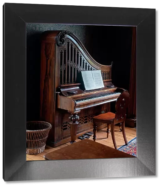 Unusual pianoforte at Turlough Park House dates from Victorian times. County May, Ireland