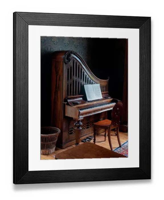 Framed Print : Unusual pianoforte at Turlough Park House dates from Victorian times. County May, Ireland Framed Print : Unusual pianoforte at Turlough Park House dates from Victorian times. County May, Ireland