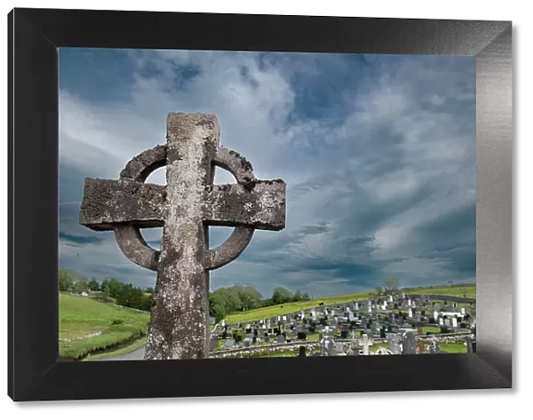 Celtic cross is part of a cemetery at Burrishoole Abbey, County Mayo, Ireland