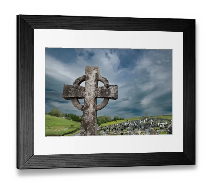 Framed Print : Celtic cross is part of a cemetery at Burrishoole Abbey, County Mayo, Ireland Framed Print : Celtic cross is part of a cemetery at Burrishoole Abbey, County Mayo, Ireland