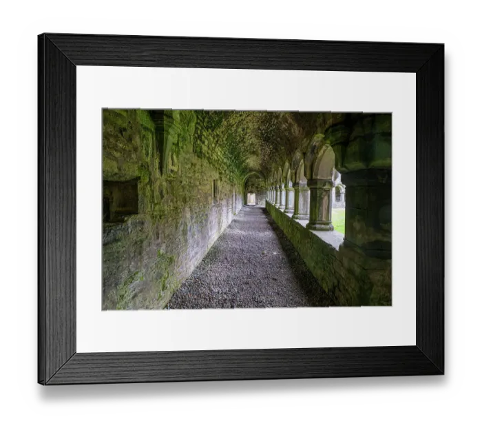 Framed Print : Meditative passageway is part of Moyne Abbey, one of the largest and most intact abbeys in Ireland