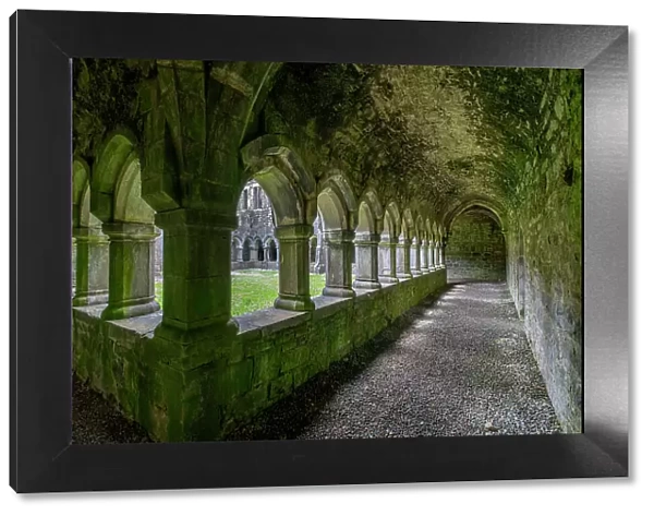 Ancient cloisters at Moyne Abbey, County Mayo, Ireland