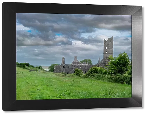 Overview of massive Moyne Abbey, County Mayo, Ireland