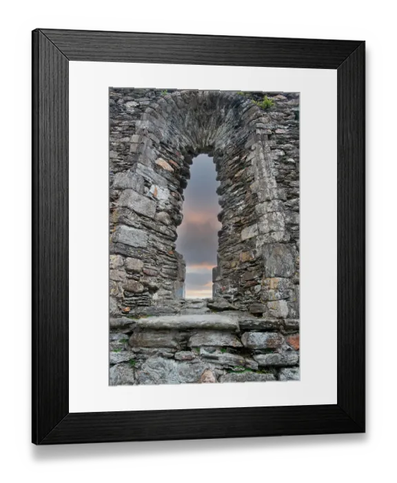 Framed Print : Church window is the centerpiece of the church at Glendalough, Ireland Framed Print : Church window is the centerpiece of the church at Glendalough, Ireland